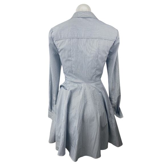 BCBGeneration Blue Striped Long Sleeve Button Up Fit & Flare Mini Dress Size 0 - Picture 2 of 4